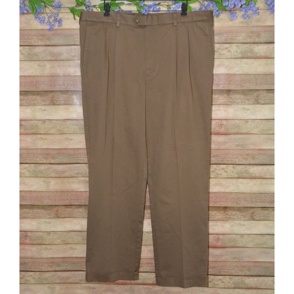 Roundtree Yorke Travel Smart Pants Men 40X34 Brown Core Comfort Waistband